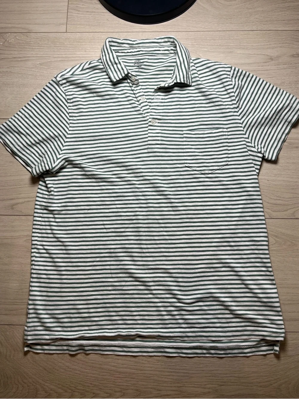 J.Crew Knit Goods Slub Cotton Yarns Men’s Size Large Sage & White Stripe Polo